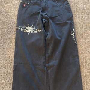 JNCO Tribal Baggy Jeans, Crown Embroidery, 34x32 - New